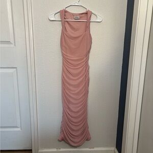 Oh Polly Blush Pink Ruched Maxi Dress